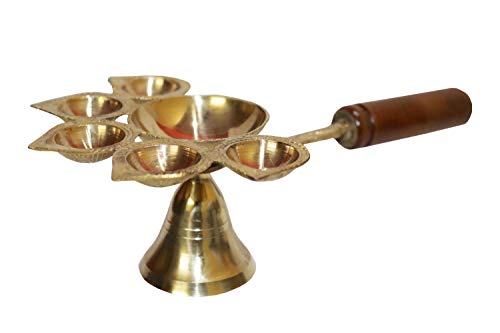 NK GLOBAL Panch Aarti 1 STK. Indische Messing Diya Hindu Wohnkultur Traditionelle Öllampe Pooja Samagri Akhand Jyot Diya Tempel Diwali Dekorationen Geschenke von NK GLOBAL