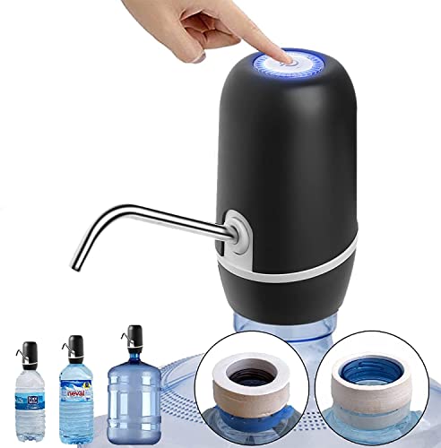 NK Automatischer Wasserspender - USB-Ladegerät, Dosierer aus Stahl, BPA-frei, kaltes Wasser, 1200 mAh, tragbar, für Karaffen und Flaschen 1,5 l, 5,7 l, 10 l, 11,3 l, 15 l, 18,9 l. Schwarz von NK