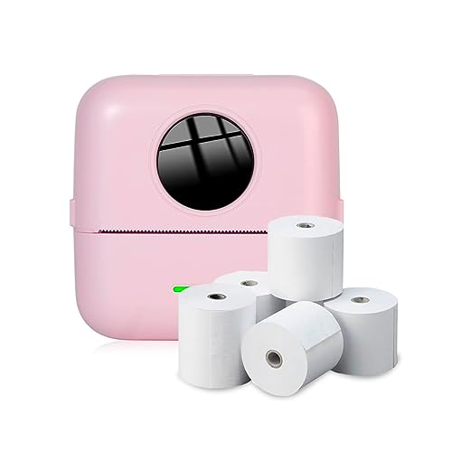 NK tragbare Fotodrucker mit 5 Rollen Thermopapier, multifunktionale Mini-Bluetooth-Drucker für Mobiltelefone, USB-Kabel, kompatibel mit iOS und Android, Rosa von NK