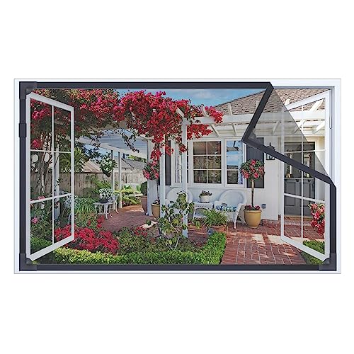 Fliegengitter Fenster Magnet 100x100cm Fliegengitter Fenster Universal für nach Innere Öffnung/äußere Öffnung Fenster Zuschneidbar Ohne Bohren, Magnet Schließen Automatisch, Graue Rahmen Graue Netz von NKADNB