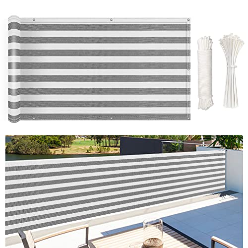 NKADNB Balkon Sichtschutz 80x650cm GartenSichtschutz 100% Privatsphäre, Winddicht UV-beständig Reißfest, für Gartenzaun Balkonzaun Grau-Weiß Gestreift von NKADNB