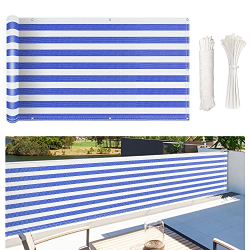 NKADNB Balkonverkleidung 70x750cm Balkon Blickdicht Sichtschutz Windschutz Sonnenschutz Balkon-Verkleidung, Wasserdicht, für Gartenzaun Balkonzaun Blau-Weiß Gestreift von NKADNB