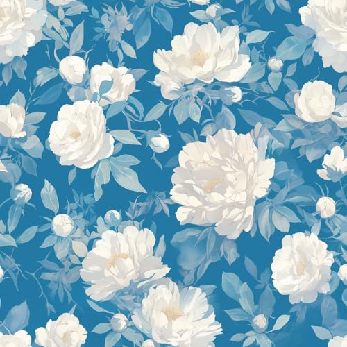 NKDYVB 45cm x 600cm Aquarell Blumen Abziehbare Tapete zum Abziehen und Aufkleben Blaue weiße Pfingstrose Blumen Kontaktpapier selbstklebend für Wohnzimmer- und Schlafzimmerdekor NKDYVB 45cm x 600cm Aquarell Blumen Abziehbare Tapete zum Abziehen und Aufkleben Blaue weiße Pfingstrose Blumen Kontaktpapier selbstklebend für Wohnzimmer- und Schlafzimmerdekor von NKDYVB