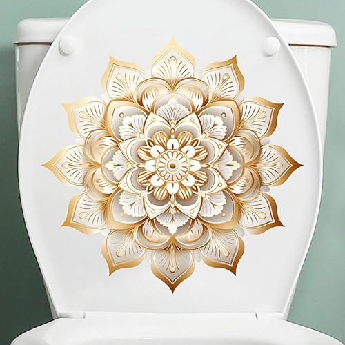NKGWQ 30 x 30 cm, 4 Stück, große goldene Blumen, Selbstklebende Toilettendeckel-Aufkleber, lustige PVC-wasserdichte Toilettensitz-Aufkleber für Deckel, Badezimmer-Wandaufkleber von NKGWQ