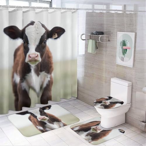 NKJJSTES Duschvorhang-Set mit Duschvorhang und Teppichen und rutschfester U-förmiger Matte, Kuh-WC-Deckelbezug für Badezimmer NKJJSTES Duschvorhang-Set mit Duschvorhang und Teppichen und rutschfester U-förmiger Matte, Kuh-WC-Deckelbezug für Badezimmer von NKJJSTES