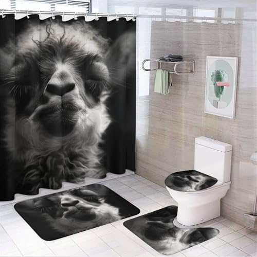 NKJJSTES Duschvorhang-Set mit Duschvorhang und Teppichen und rutschfester U-förmiger Matte, WC-Deckelbezug für Badezimmer von NKJJSTES