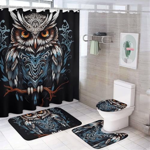 NKJJSTES Duschvorhang-Set mit Duschvorhang und Teppichen und rutschfester U-förmiger Matte, WC-Deckelbezug für Badezimmer von NKJJSTES