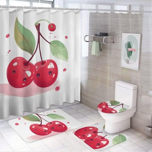 NKJJSTES Duschvorhang-Set mit Duschvorhang und Teppichen und rutschfester U-förmiger Matte, niedlicher WC-Deckelbezug für Badezimmer NKJJSTES Duschvorhang-Set mit Duschvorhang und Teppichen und rutschfester U-förmiger Matte, niedlicher WC-Deckelbezug für Badezimmer von NKJJSTES