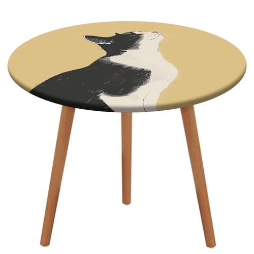 NKJJSTES Fitted Round Table Cloth Elastic Stretch Tablecloth Black and White Cat Waterproof Table Cover for Camping Indoor and Outdoor NKJJSTES Fitted Round Table Cloth Elastic Stretch Tablecloth Black and White Cat Waterproof Table Cover for Camping Indoor and Outdoor von NKJJSTES