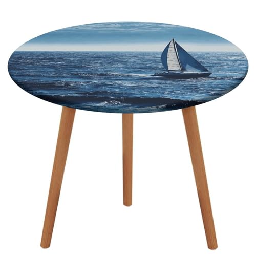 NKJJSTES Fitted Round Table Cloth Elastic Stretch Tablecloth Blue Sea Sailboat Waterproof Table Cover for Camping Indoor and Outdoor von NKJJSTES