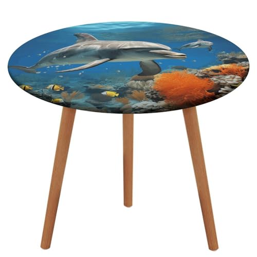 NKJJSTES Fitted Round Table Cloth Elastic Stretch Tablecloth Dolphins Blue Waterproof Table Cover for Camping Indoor and Outdoor NKJJSTES Fitted Round Table Cloth Elastic Stretch Tablecloth Dolphins Blue Waterproof Table Cover for Camping Indoor and Outdoor von NKJJSTES