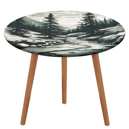 NKJJSTES Fitted Round Table Cloth Elastic Stretch Tablecloth Hand Drawn Two Pine Trees Waterproof Table Cover for Camping Indoor and Outdoor NKJJSTES Fitted Round Table Cloth Elastic Stretch Tablecloth Hand Drawn Two Pine Trees Waterproof Table Cover for Camping Indoor and Outdoor von NKJJSTES