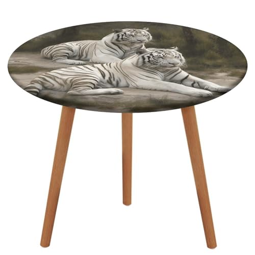 NKJJSTES Fitted Round Table Cloth Elastic Stretch Tablecloth White Tigers Waterproof Table Cover for Camping Indoor and Outdoor NKJJSTES Fitted Round Table Cloth Elastic Stretch Tablecloth White Tigers Waterproof Table Cover for Camping Indoor and Outdoor von NKJJSTES