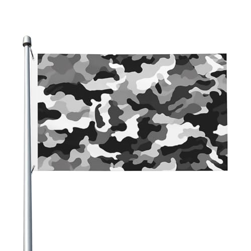 Flagge, 90 x 152 cm, doppelseitig, schwarz, grau, weiß, Camouflage-Druck, Gartenflagge, personalisierte Outdoor-Flagge, lustige Flagge für Land, Terrasse, Rasen, Außendekoration, Bauernhaus von NKQSOAUH