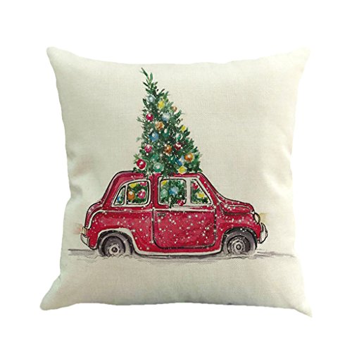 NKYSM Weihnachtskissen Bezüge Weihnachtsbaum und Auto Gedruckt Square Flachs Kissenbezug Dekor für Home Bett Sofa (#4) von NKYSM