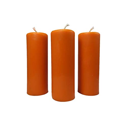 NKlaus 3x Stumpenkerzen rustikal Höhe 95mm Ø 34mm Tropfkerzen Bienenwachs orange 36362 von NKlaus