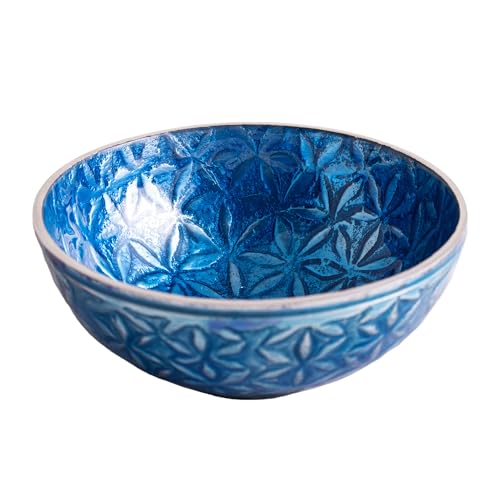 NKlaus 12cm Räucherschale Blume des Lebens Aluminium blau glasiert Weihrauchgefäß 15809 von NKlaus