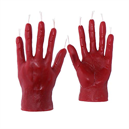 NKlaus - 2x Bienenwachs Rumeshand - rot Kerze - Handarbeit Ritualkerze Figurenkerze Gothik Skull Halloween Hand Tropfkerzen 36318 von NKlaus