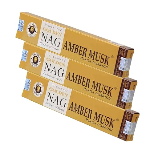 NKlaus 3X Golden Nag Amber Musk Räucherstäbchen 45g – Würzig-Warmer Duft mit Moschusnote, 100% Natur-3x Räucherwerk für Entspannung & Wohlbefinden von NKlaus