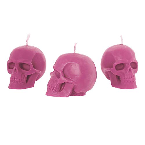 NKlaus 3x Kerzenset Totenkopf Rosa aus biologich reinem Bienenwachs Gothik Kerze bunte Figurenkerze Skull Halloween Ritualkerze 36353 von NKlaus