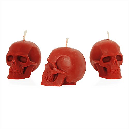 NKlaus - 3x Kerzenset Totenkopf Rot aus biologichem Bienenwachs - Gothik Kerze bunte Figurenkerze - Skull - Halloween - Ritualkerze Tropfkerzen 36313 von NKlaus