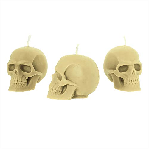 NKlaus - 3x Kerzenset Totenkopf Weiß aus biologich reinem Bienenwachs - Gothik Kerze bunte Figurenkerze Skull - Halloween - Ritualkerze Tropfkerzen 36294 von NKlaus