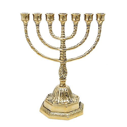 NKlaus 7- armig Leuchter Menorah Messing Handarbeit für Kerzen bis Ø 1,5cm Kerzenständer 23cm hoch 10204 von NKlaus