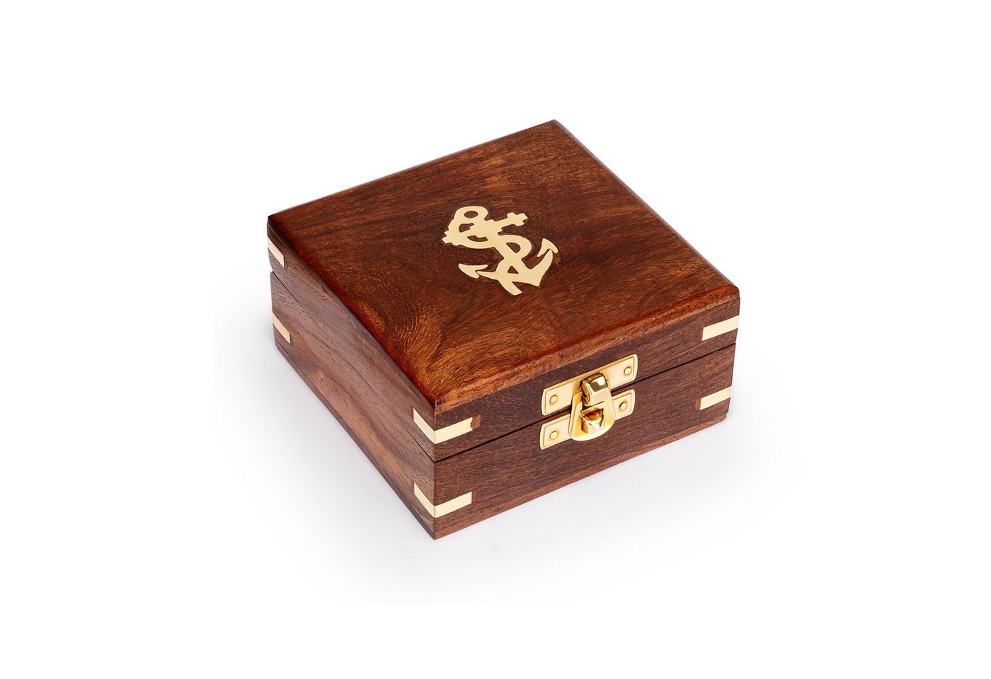 NKlaus Aufbewahrungsbox Maritim Holzbox mit Messingintarsien 11x11x6cm Aufbewahrungsbox aus Na (Lieferumfang: 1 Stück) von NKlaus