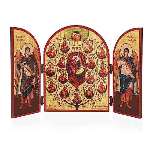 NKlaus Baum von Heiliger Gottesmutter Ikone Triptychon Holz 25x16cm Christlich 13813 von NKlaus