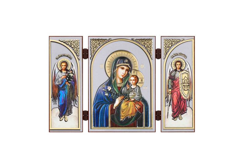 NKlaus Bild Gottesmutter Nicht Verwelkende Blume Ikone Triptychon Holz Reise Altar, Religion von NKlaus