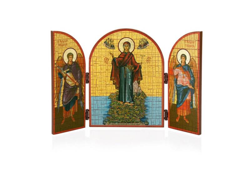 NKlaus Bild Gottesmutter von Athos Ikone Triptychon Holz 25x16cm Christlich 13876, Religion von NKlaus