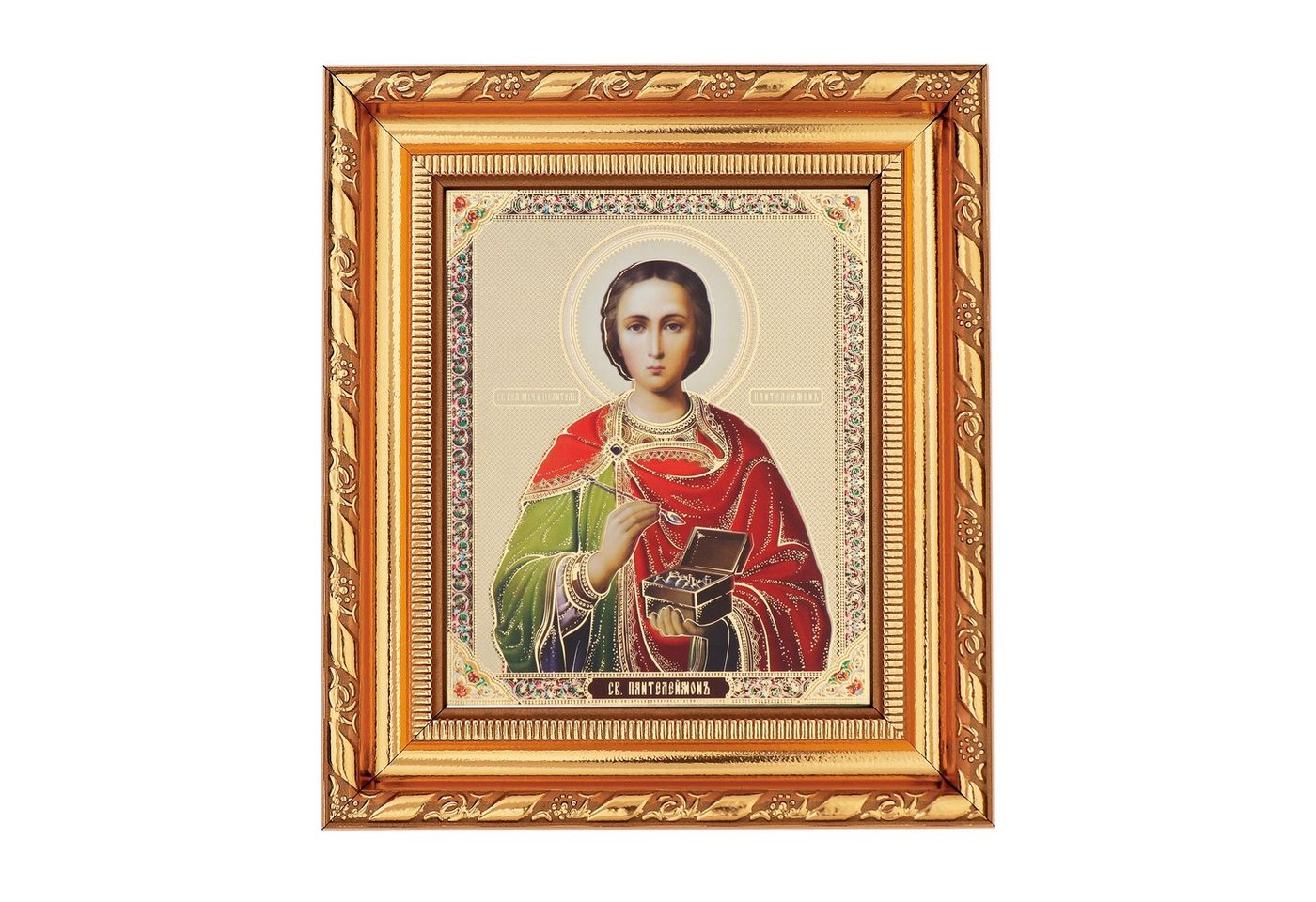 NKlaus Bild Heiliger Pantaleon Ikone im Rahmen mit Glas 14x16cm christlich orthodo, Religion von NKlaus