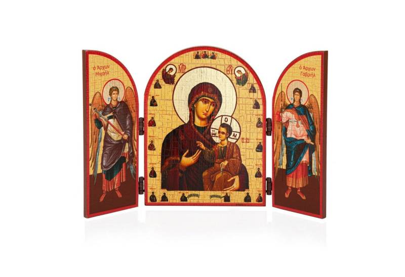 NKlaus Bild Iverskaya mit bevorstehender Ikone Triptychon Holz 25x16cm Christlich, Religion von NKlaus