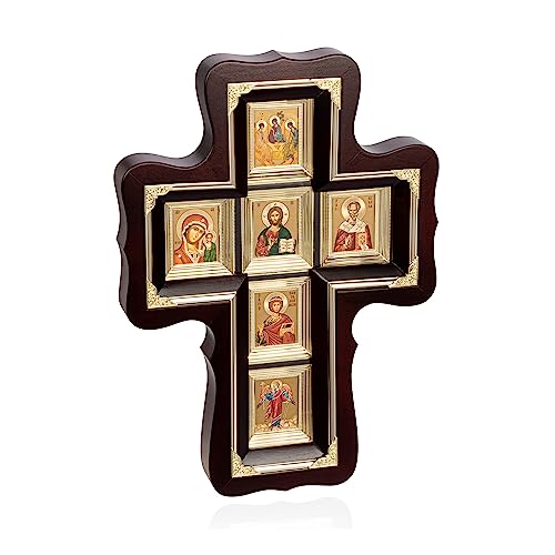 NKlaus Christliche Ikonen naturholz Wand-Kreuz mit Glass 38x27cm religiöse Hausaltar 14338 von NKlaus
