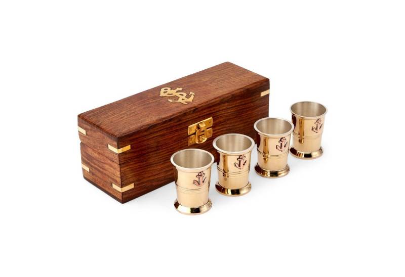 NKlaus Dekofigur Maritim 4 Schnapsbecher aus Messing innen versilbert in der Holzbox Ru, Made in Germany NKlaus Dekofigur Maritim 4 Schnapsbecher aus Messing innen versilbert in der Holzbox Ru, Made in Germany von NKlaus