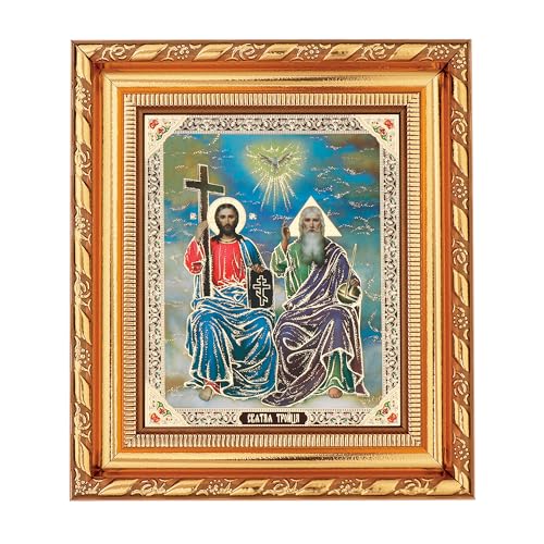 NKlaus Die Heilige Dreifaltigkeit Ikone im Rahmen mit Glas 14x16cm christlich 13914 von NKlaus