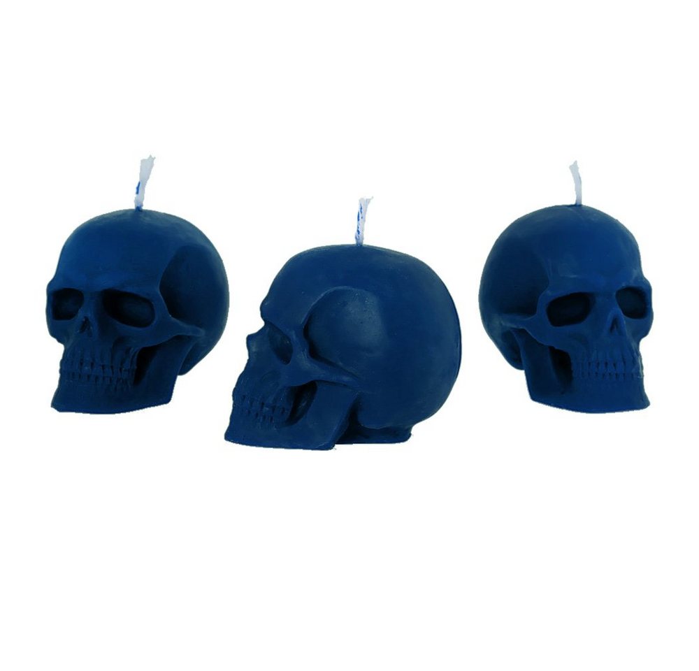 NKlaus Formkerze 3x Bienenwachs Totenkopf Blau Kerze Gothik Skull H von NKlaus