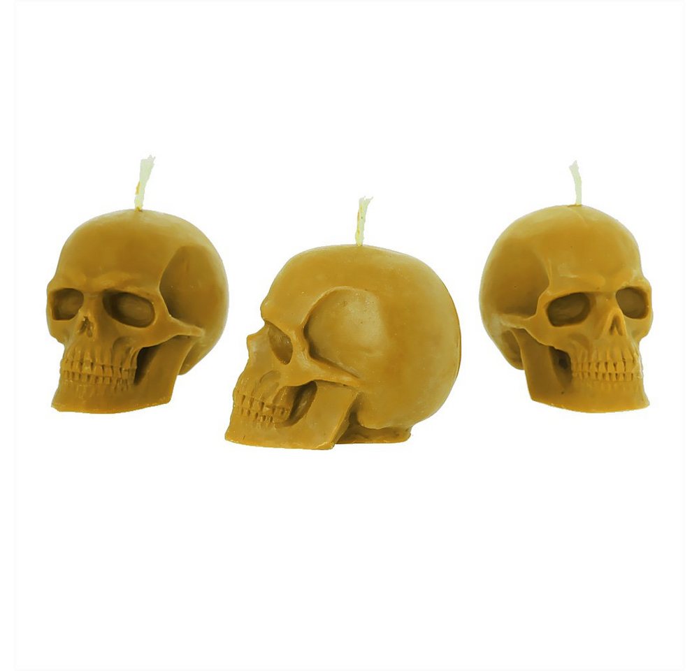 NKlaus Formkerze 3x Bienenwachs Totenkopf Gelb Kerze Gothik Skull H von NKlaus