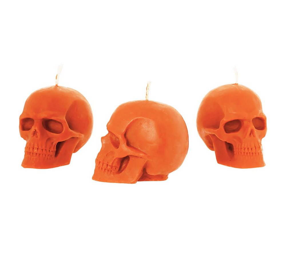 NKlaus Formkerze 3x Bienenwachs Totenkopf Orange Kerze Gothik Skull von NKlaus