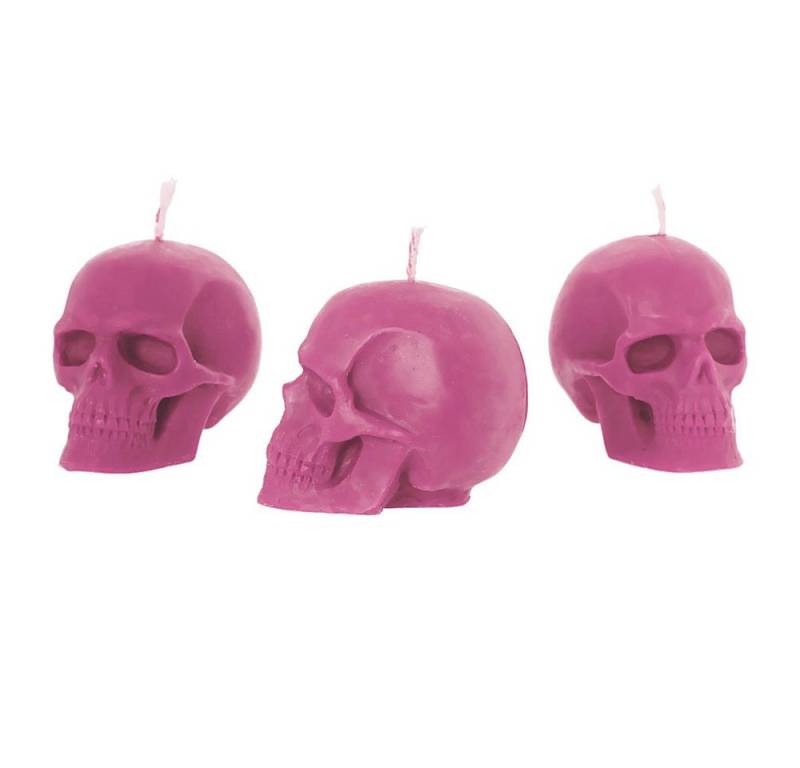 NKlaus Formkerze 3x Bienenwachs Totenkopf Rosa Kerze Gothik Skull H von NKlaus