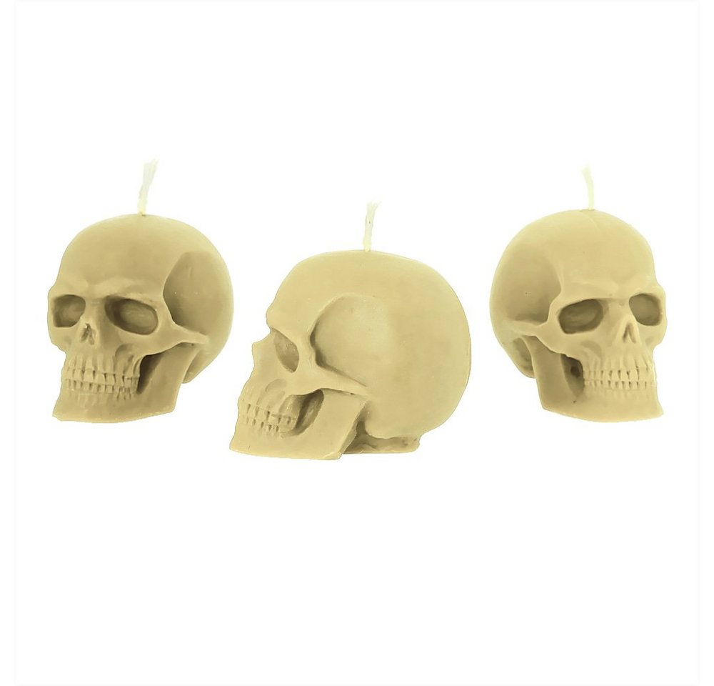 NKlaus Formkerze 3x Bienenwachs Totenkopf Weiß Kerze Gothik Skull H von NKlaus