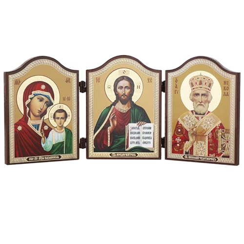 NKlaus - GM Von Kazan & Jesus Christus & Hl. Nikolaus - Ikone Triptychon christliche 15917 von NKlaus
