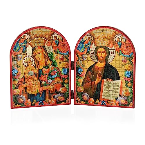 NKlaus Gm Nicht Verwelkende Blume und Jesus Christus Ikone Diptychon 23,5x16 Holz 13824 von NKlaus