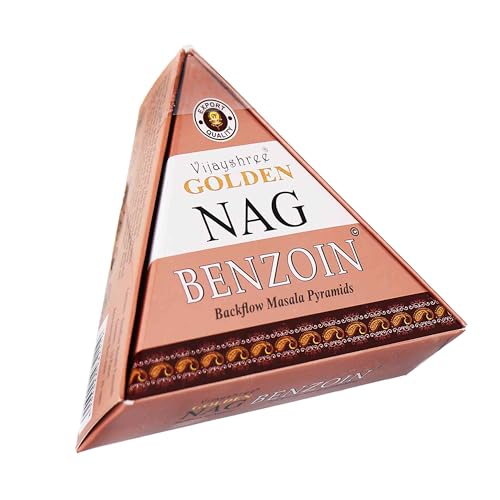 NKlaus Golden Nag Benzoin Räucherpyramiden (10 Stück) – Balsamischer Räucherkegel & Duftkegel für Reinigung, Energieharmonie & Rückfluss-Räucherkerzen, Räucherwerk von NKlaus