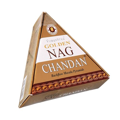 NKlaus Golden Nag Chandan Räucherpyramiden (10 Stück) – Sandelholz Räucherkegel & Duftkegel für Rückfluss, Meditation & aromatische Räucherkerzen, Räucherwerk von NKlaus