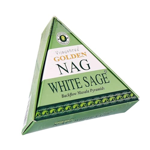NKlaus Golden Nag White Sage Räucherpyramiden (10 Stück) – Räucherkegel & Duftkegel für Rückfluss, Reinigung, Meditation & Räucherkerzen Duftgenuss, Räucherwerk von NKlaus