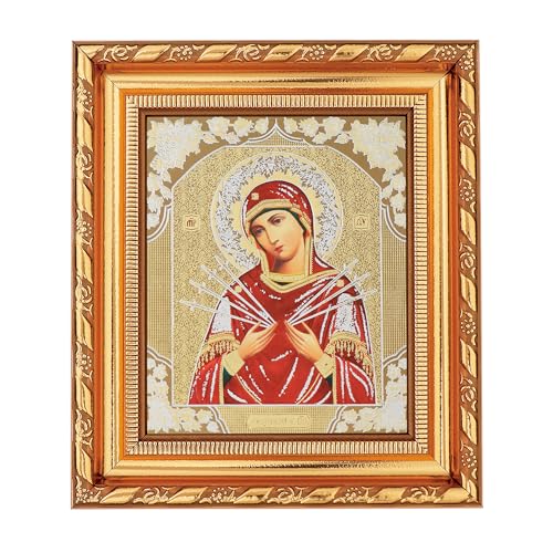 NKlaus Gottesmutter Siebenpfeilige Ikone im Rahmen mit Glas 14x16cm christlich 11359 von NKlaus