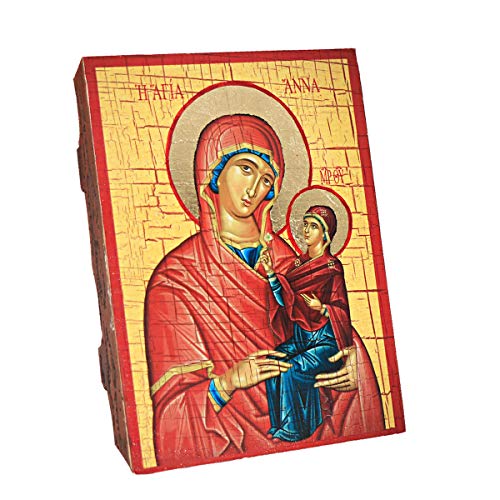 NKlaus Heilige Anna mit Baby Maria, Christliche Holz Ikone 16x12,5 handgefertigt 37044 von NKlaus