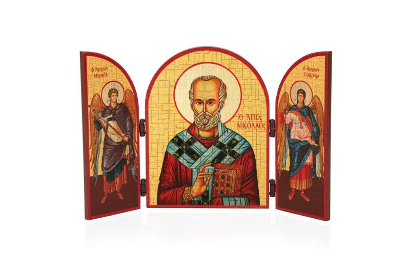 NKlaus Holzbild Heiliger Nikolaus Triptychon Holz Ikone 25x16cm ch von NKlaus