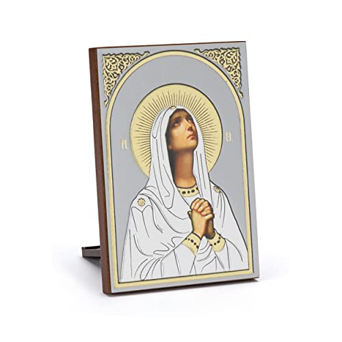 NKlaus Ikone Deva Maria Holz 6x8,5cm christlich Kunstdruck mit Goldprägung 11076 von NKlaus